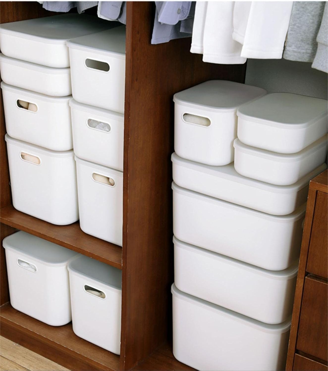 Set Of 6 Plastic Storage Bins With Lids,Versatile Kitchen Pantry Organization and Storage,for Plastic Storage Container Under Bed,Under Sink Bathroom Organizer (White, 4 Medium+2Small)