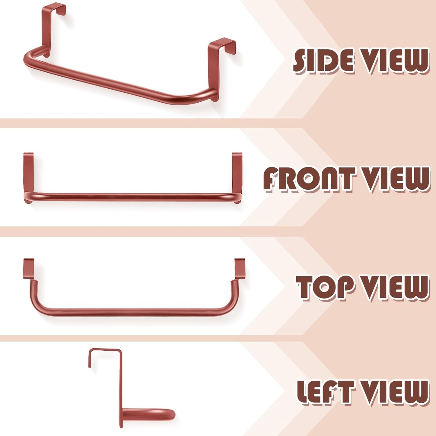 2 Pieces Metal Towel Bar Kitchen Cabinet Steel Towel Rack Bar for Hanging on Inside or Outside of Doors, Home Kitchen Bathroom(Rose Gold)