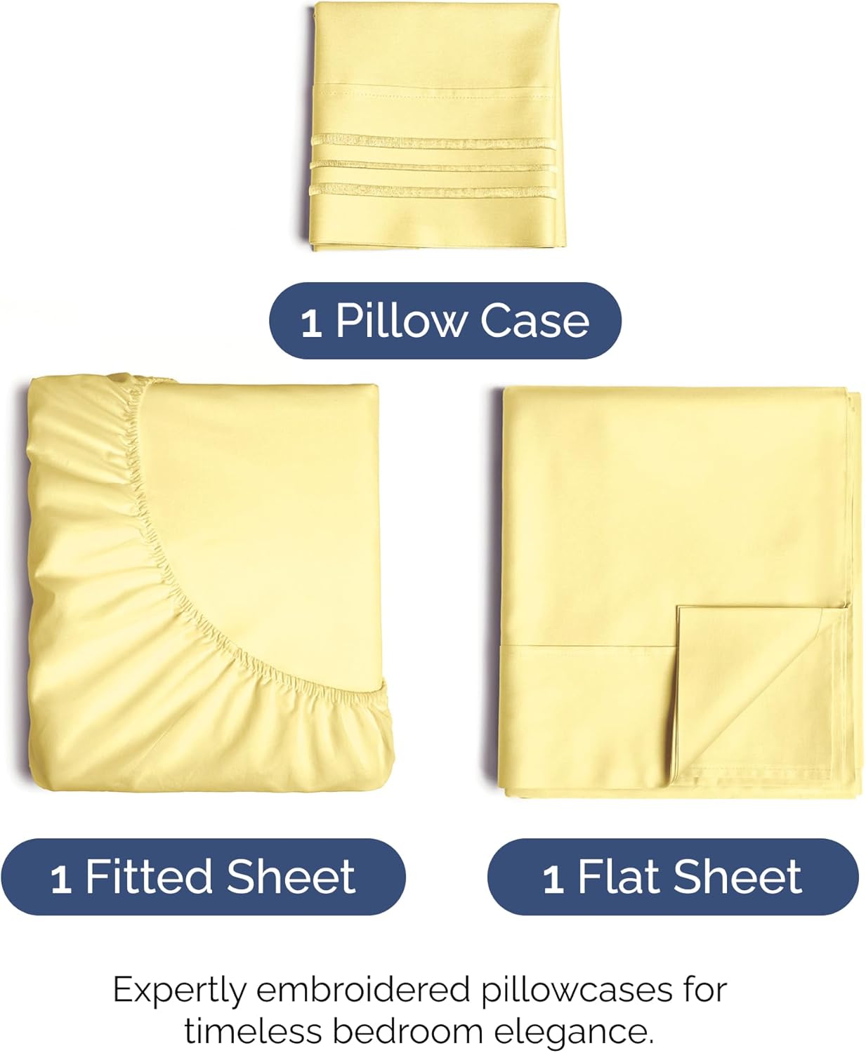 Twin Size 3 Piece Sheet Set - Comfy Breathable & Cooling Bed Sheets Set - Hotel Luxury Bedding for Women, Men, Kids, Teens, Boys & Girls - Deep Pockets, Ultra-Soft, Wrinkle Free - Oeko-Tex - Yellow