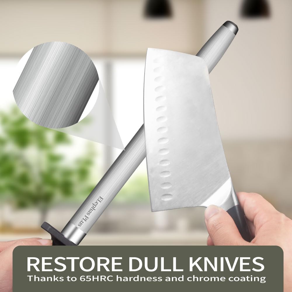 Selected High-Carbon Steel Honing Rod - Honing Steel Made of Hardened with Classic Simplicity Handle Sharpening Steel for Knife Sharpeners for Kitchen Knives (12IN-Flat)