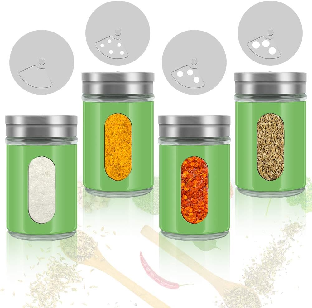 Accmor 2pcs Salt and Pepper Shakers,Stainless Steel Shaker for Salt Powder Sugar Cinnamon Pepper, Spice Dispenser with Adjustable Pour Holes,Green