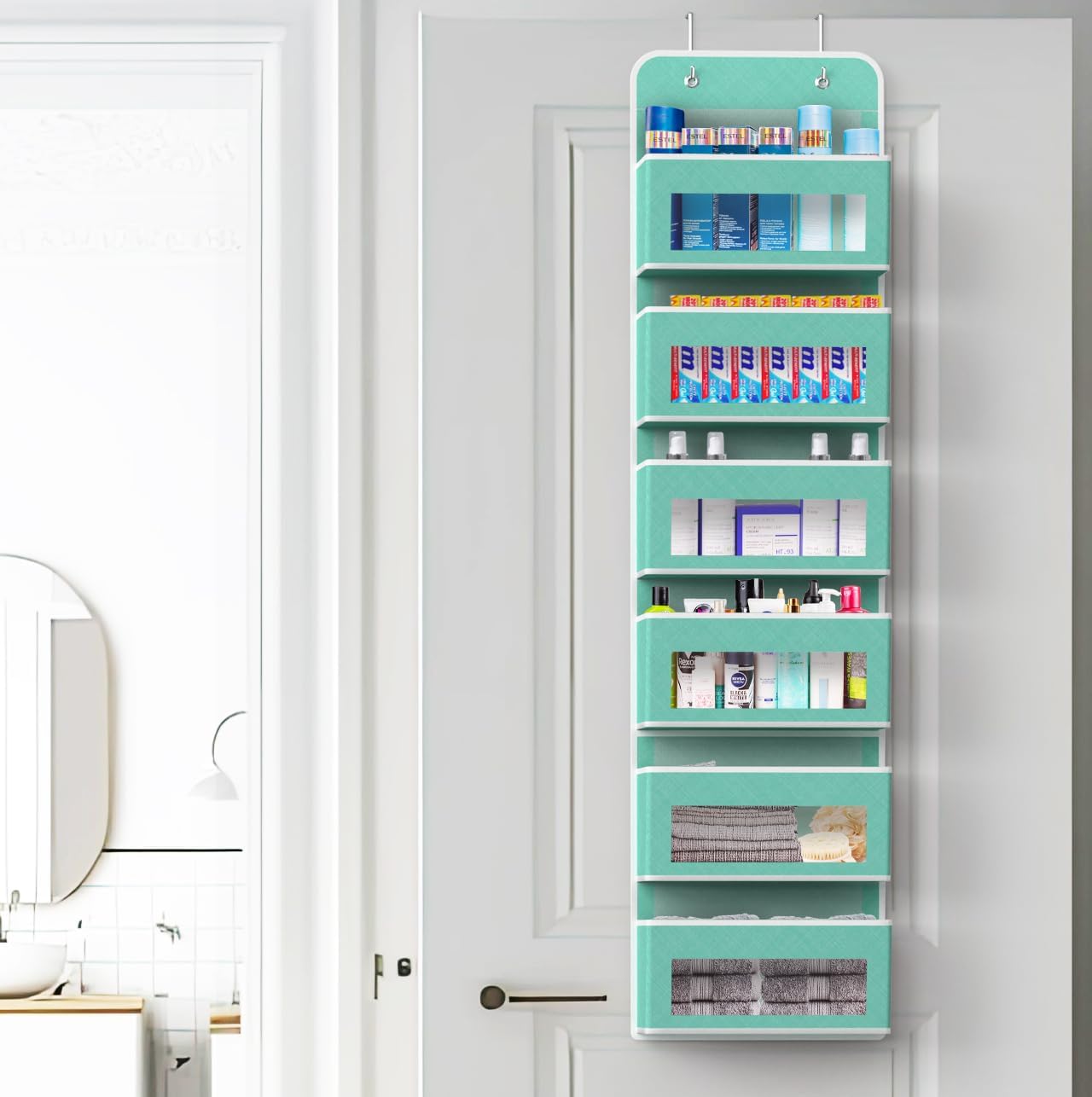 Simple Houseware 6 Clear Window Pocket Over Closet Door Storage Hanging Organizer for Bedroom, Bathroom, Pantry, Turquoise