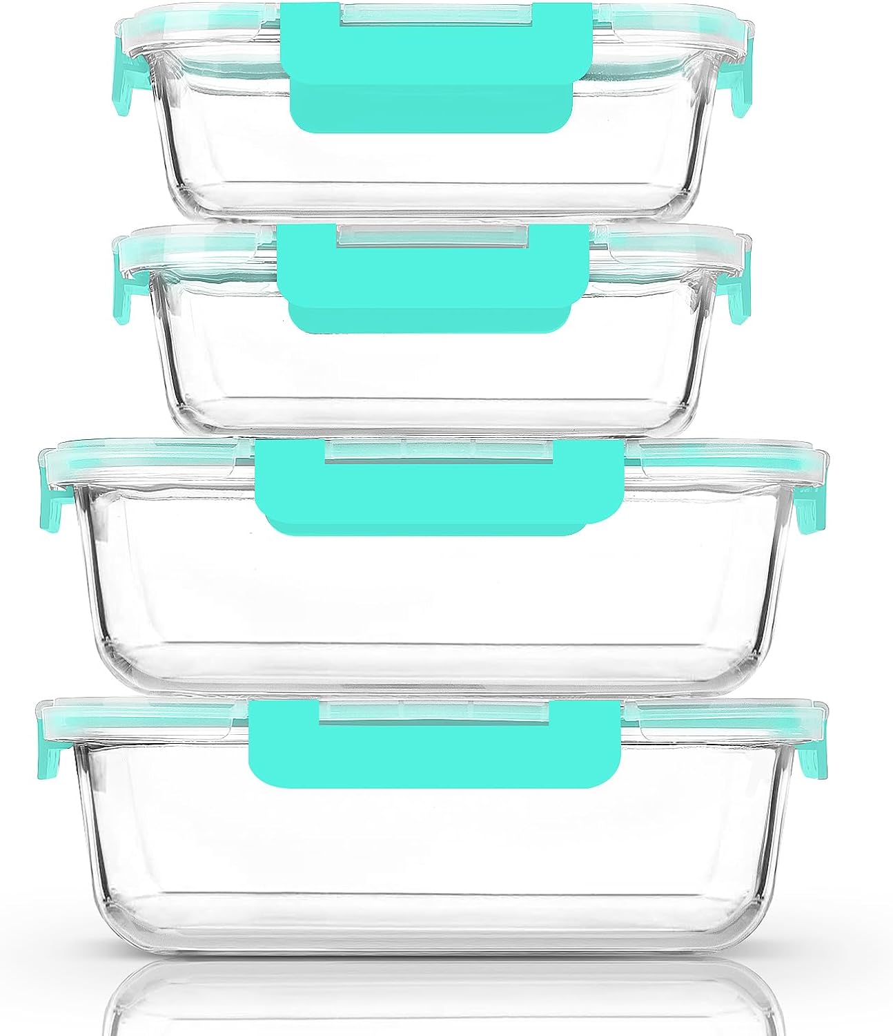 [80 oz & 36 oz]Extra Large Glass Food Storage/Baking Containers Set with Lids, 2 Pack 80 oz(10 cup)&2 Pack 36 oz (4.5 cup)Airtight Glass Container,Microwave,Oven,Freezer and Dishwasher, Green