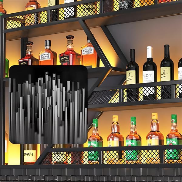 79in Metal Wine Rack Wall Mounted, Modern Wine Storage Rack Wall Mounted with Wine Glass Holder, Liquor Shelf, Bar Shelves for Liquor Bottles (4 Tiers Gold, 79 * 7.87 * 48.5INCH)