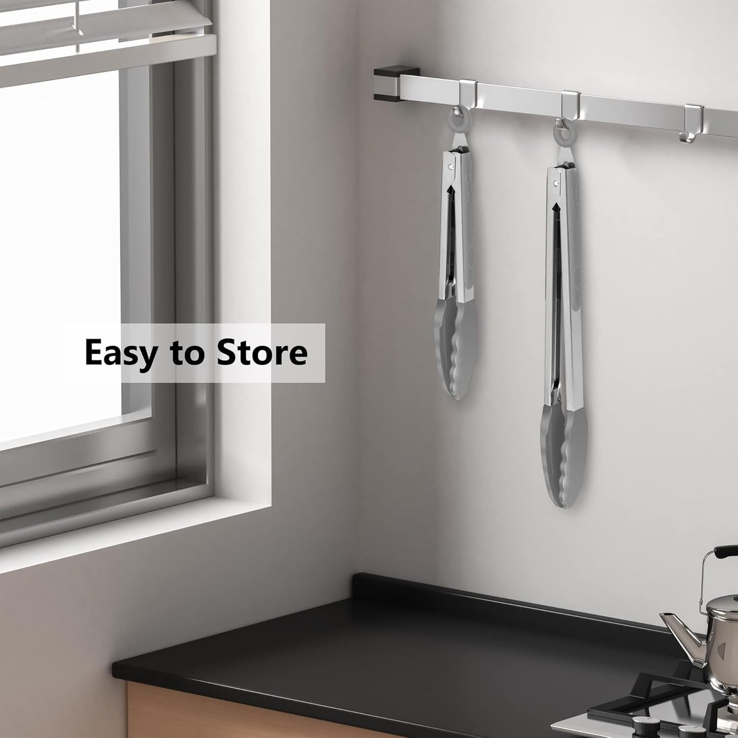 2 Pack Grey Kitchen Tongs, Premium Silicone BPA Free Non-Stick Stainless Steel BBQ Cooking Grilling Locking Food Tongs, 9-Inch & 12-Inch