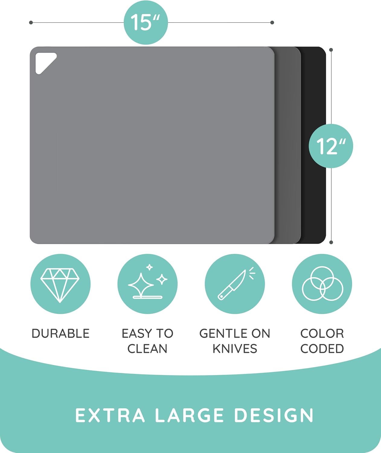 July Home Cutting Board Alternative for Kitchen - Extra Thick Flexible Plastic Cutting Board Set of 3, Non-Slip, BPA-Free, Easy to Clean, Colored Cutting Mats for Cooking, Durable Chopping Sheets