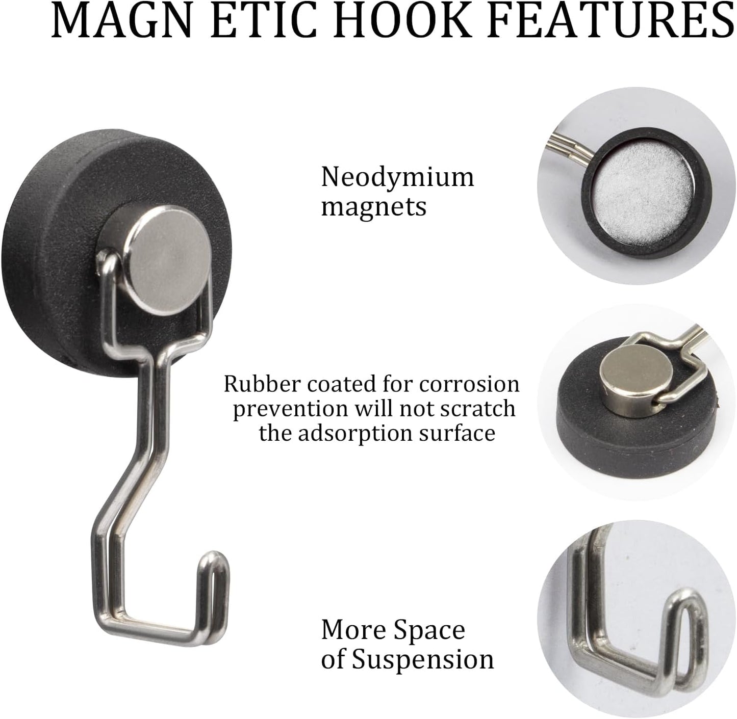 Rubber Coated Anti-Scratch Heavy Duty Magnetic Hooks, Essential for Cruise Ship Cabins & Refrigerator Hanging, Rubber Coating Anti-Corrosion, Hook Magnets for Outdoor Grill(3, Sliver)