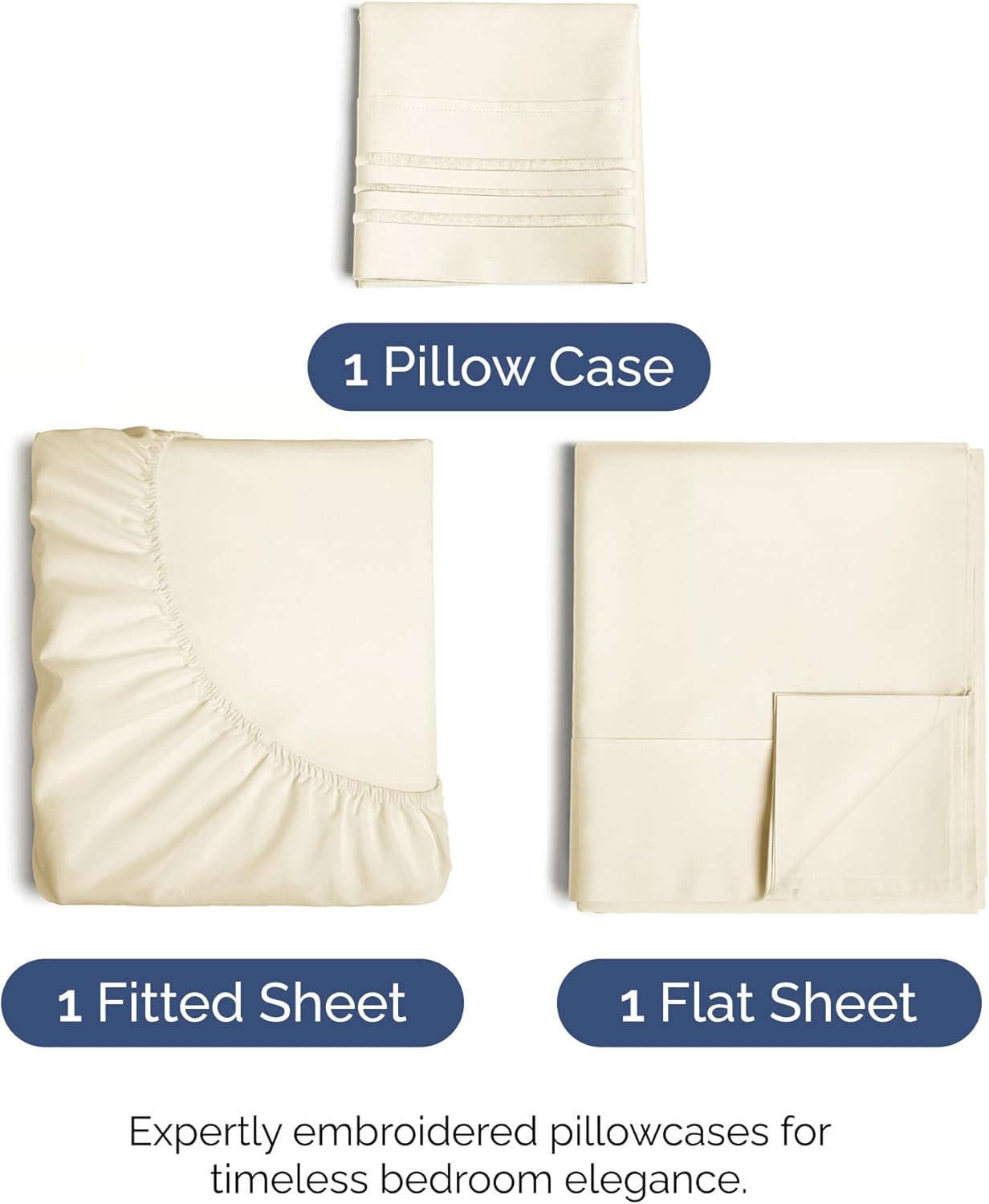 Twin XL Size 3 Piece Sheet Set - Comfy Breathable & Cooling Bed Sheets Set - Hotel Luxury Bedding for Women, Men, Kids, Teens, Boys & Girls - Deep Pockets, Soft, Wrinkle Free - Oeko-Tex - Off White