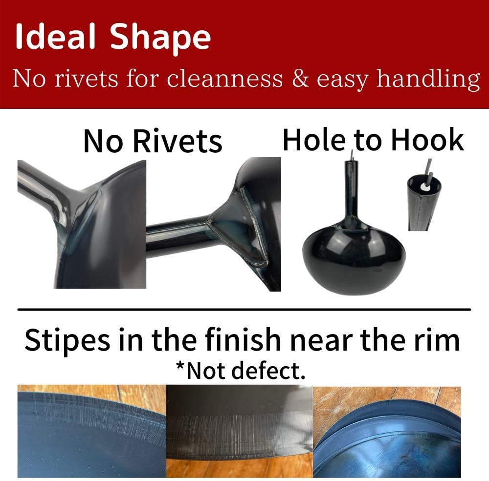 [Made in Japan] SOONEAR KOTE2 Light Weight Carbon Steel Wok 14 1/4" 2.73lb(30% less) Gas Fire Round Bottom Carbon Steel Handle No Rivets