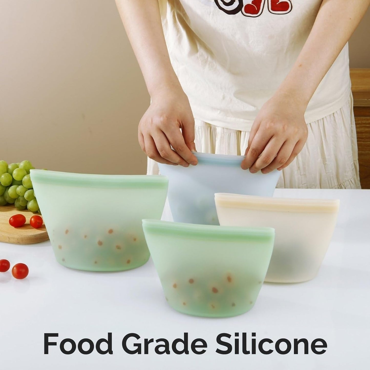 6 Pack Reusable Silicone Food Storage Bags, Emptycolor Reusable Ziplock Bags, Leakproof Freezer Bag for Sandwich, Snack, Dishwasher Safe, BPA Free