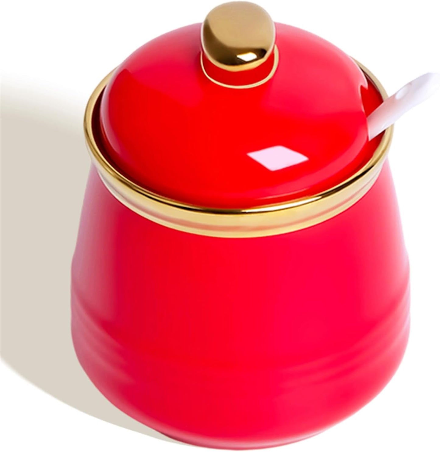 HAOTOP 12oz Sugar Bowl with Lid and Spoon,Simple Ceramic Sugar Jar Sugar Container Sugar Dispenser Coffee Bar Accessories, Modern Kitchen Countertop Canisters, Red