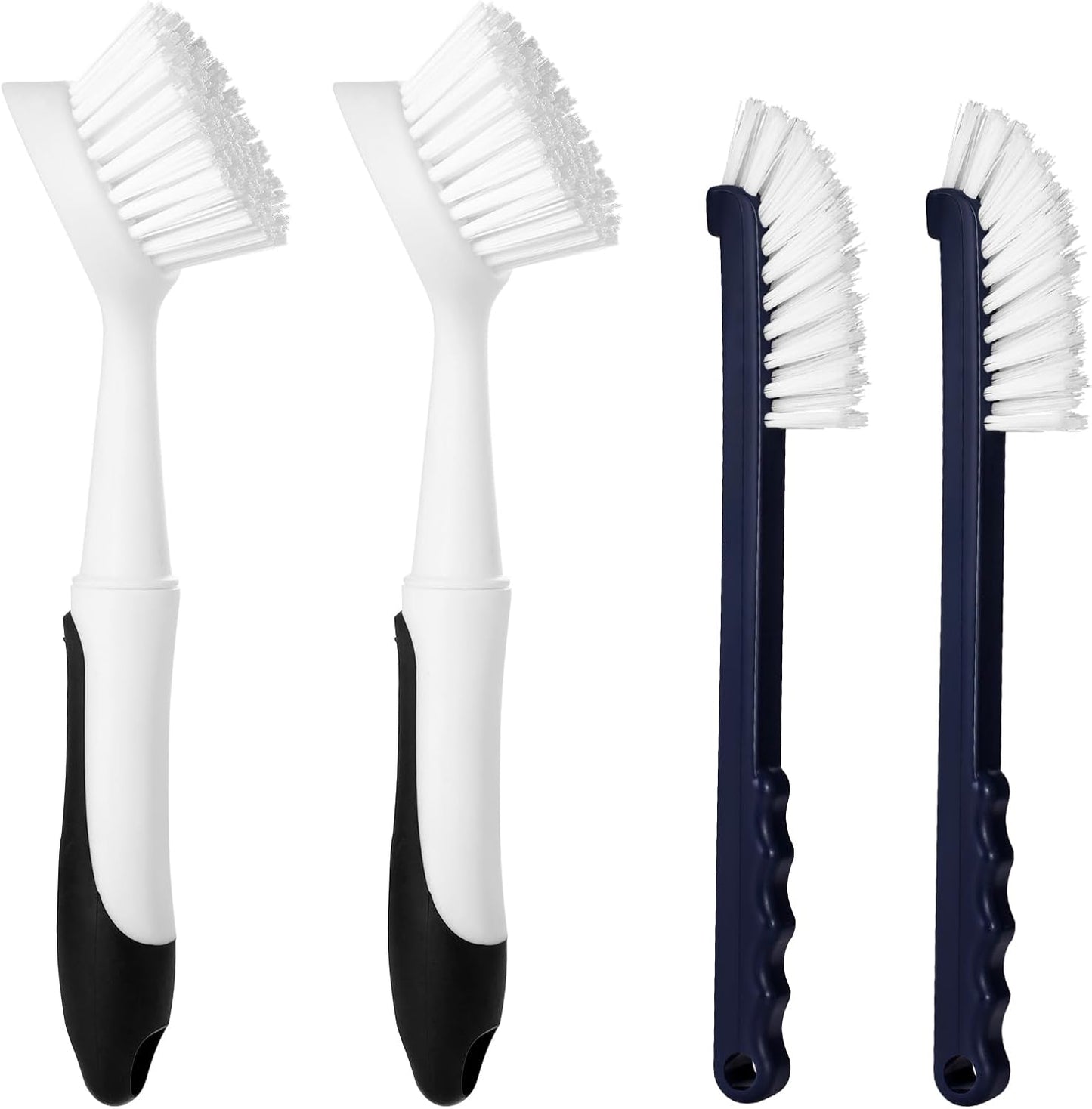 Dish Brush with Handle, 2 Pack Dish Scrub Brush with Built-in Scraper and 2 Pack Grout Brush, Kitchen Brushes for Dishes,Pots, Pans and Sinks