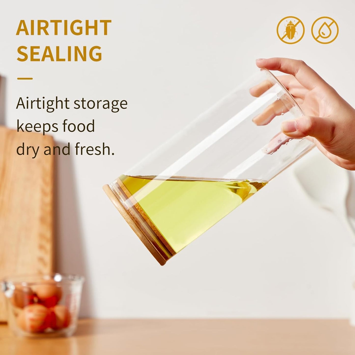 Glass Food Storage Jars with Lids[Set of 5], Perfect for Pasta, Cookies, Nuts, Coffee, Cereal, Flour, and More, Organize Your Kitchen and Pantry with these BPA-Free Glass Canisters