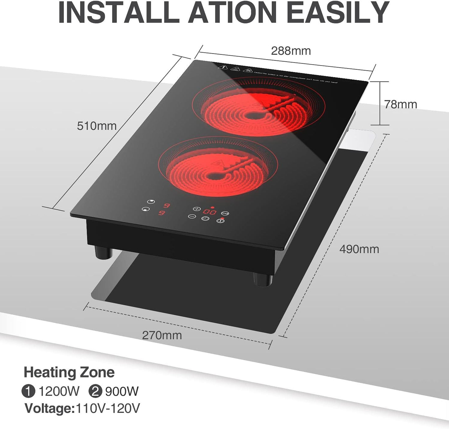 Portable Electric Hot Plate, 2 Burner Cooktop 110V/120V Plug-in, Infrared Stove Top for Cooking, LED Touch Control, Timer & Safety Lock for RV, Dorm, Apartment (Electric Cooktop 2 Burners)