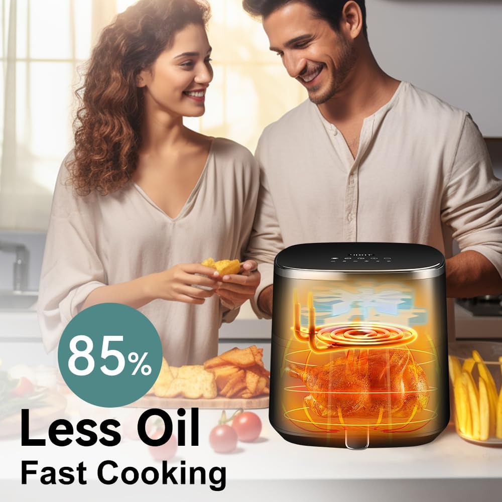 ASZ Digital Air Fryer 6 qt with Window Up - Big Airfryer 6 Presets Preheat Airfry Reheat Bake Roist Broil 400°F Airfrier 85% Oil Less,Nonstick Dishwasher-Safe Parts, Automatic Shutoff