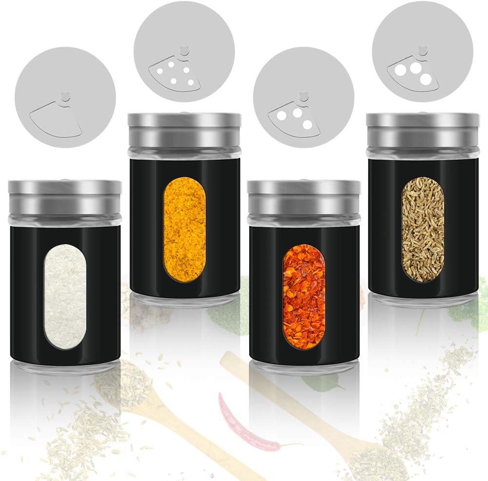 Accmor 2pcs Salt and Pepper Shakers,Stainless Steel Shaker for Salt Powder Sugar Cinnamon Pepper, Spice Dispenser with Adjustable Pour Holes,Black