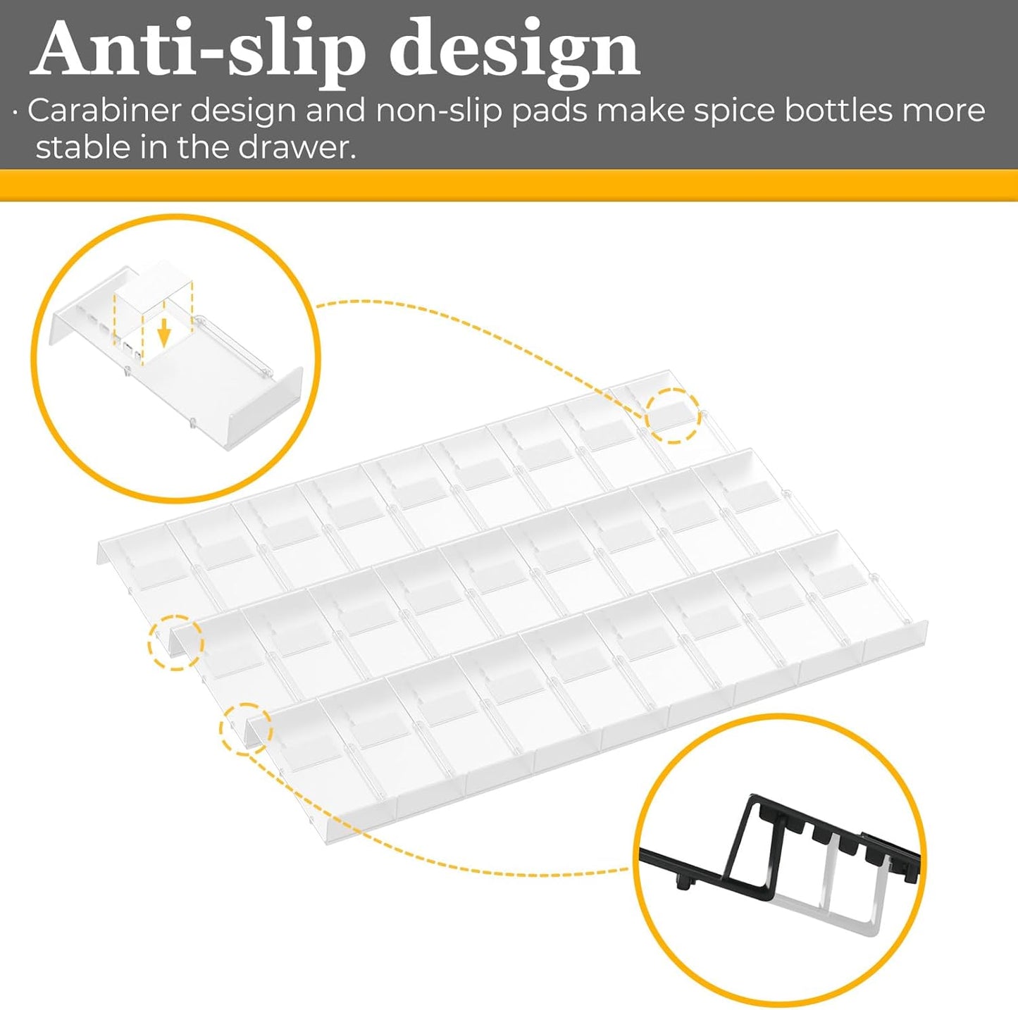 Famhap Spice Drawer Organizer, 36PCS Interlocking Expandable Seasoning Rack Tray Insert for Kitchen Drawers, Spice Rack Drawer for Spice Jars