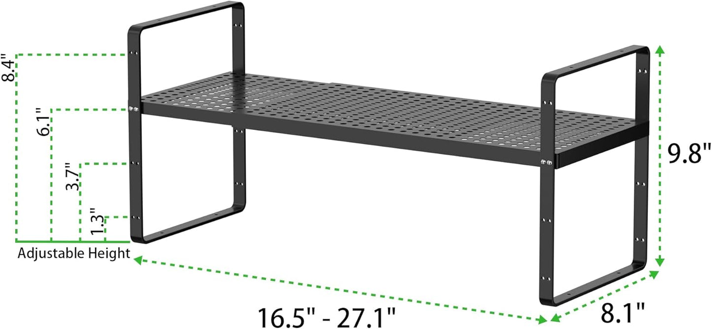 Expandable Cabinet Storage Shelf Stackable Organizer Rack for Kitchen Bathroom Pantry Spice Cupboard Coffee Countertop Home Office Desk Heavy Duty Nonslip Black Small 3 Packs