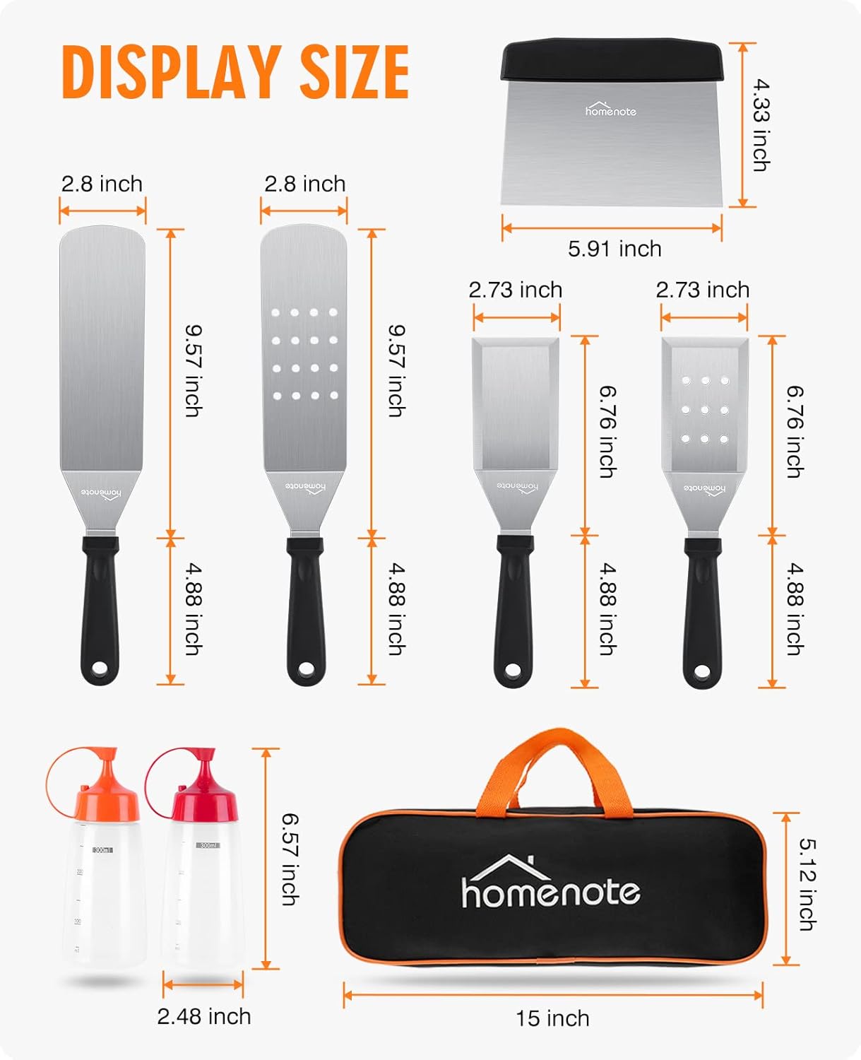 HOMENOTE Griddle Accessories Kit, Exclusive Griddle Tools Spatulas Set for Blackstone - 8 Pcs Commercial Grade Flat Top Grill Accessories - Great for Outdoor BBQ, Teppanyaki and Camping, Black