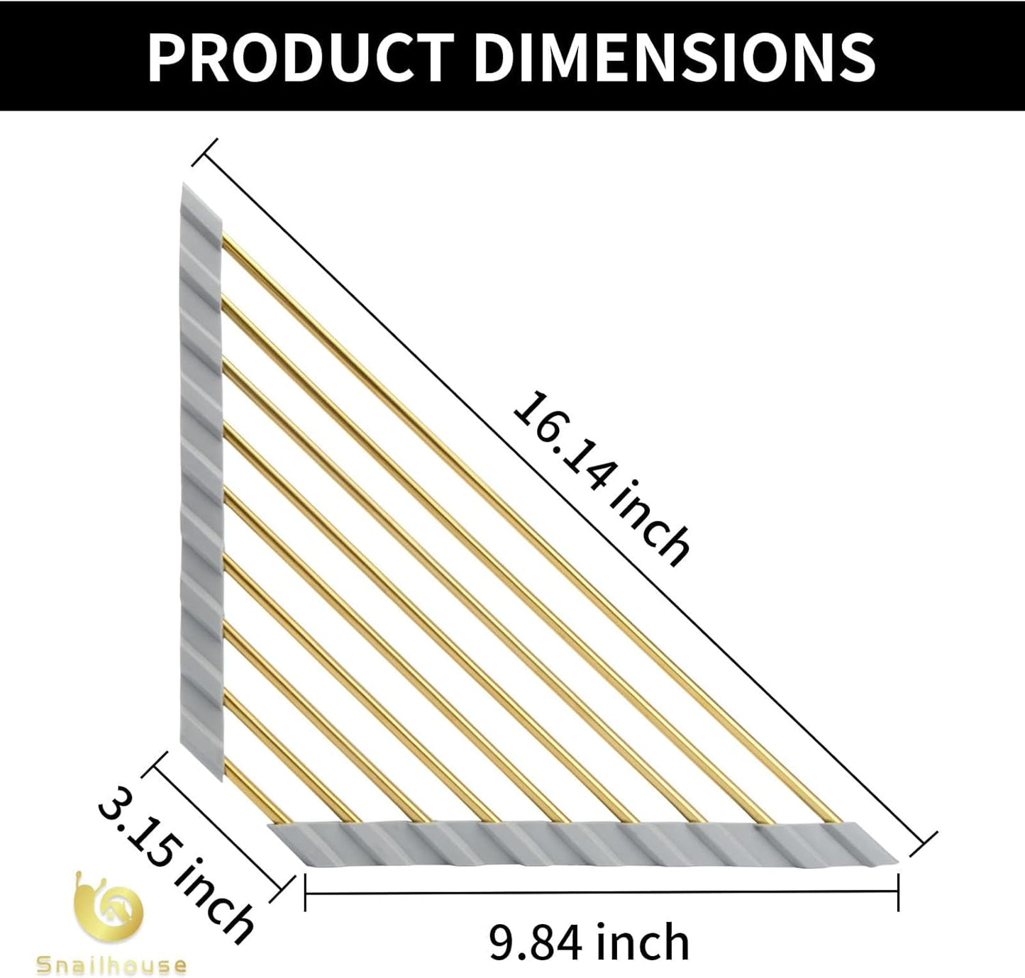 Snailhouse Small Triangle Roll Up Dish Drying Rack, Stainless Steel Kitchen Foldable Sink Caddy Organizer Sponge Holder for Sink Corner, Gold