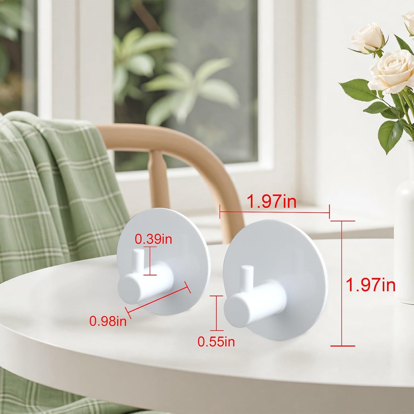 Aluminum Wall Hooks, No Drill Damage-Free Adhesive Hook, Product for Hanging Heavy Duty for Bathroom Kitchen Home (Single Round White Hook, 4)