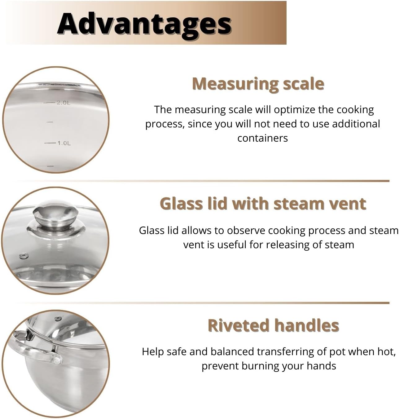 Daniks Classic Frying Pan Included, 12-Piece Stainless Steel Induction Cookware Set – Dishwasher Safe Pots and Saucepan with Lids, Measuring Scale, Silver