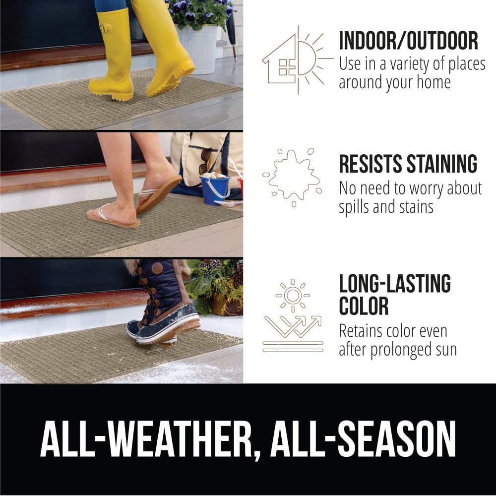 GORILLA GRIP Front Door Mat, 35x23, Indoor Outdoor Ultra Absorbent HydroAbsorb Doormat, Absorbs Up to 5.7 Cups of Water, Stain and Fade Resistant, Rubber Backing Doormats, Captures Dirt, Beige
