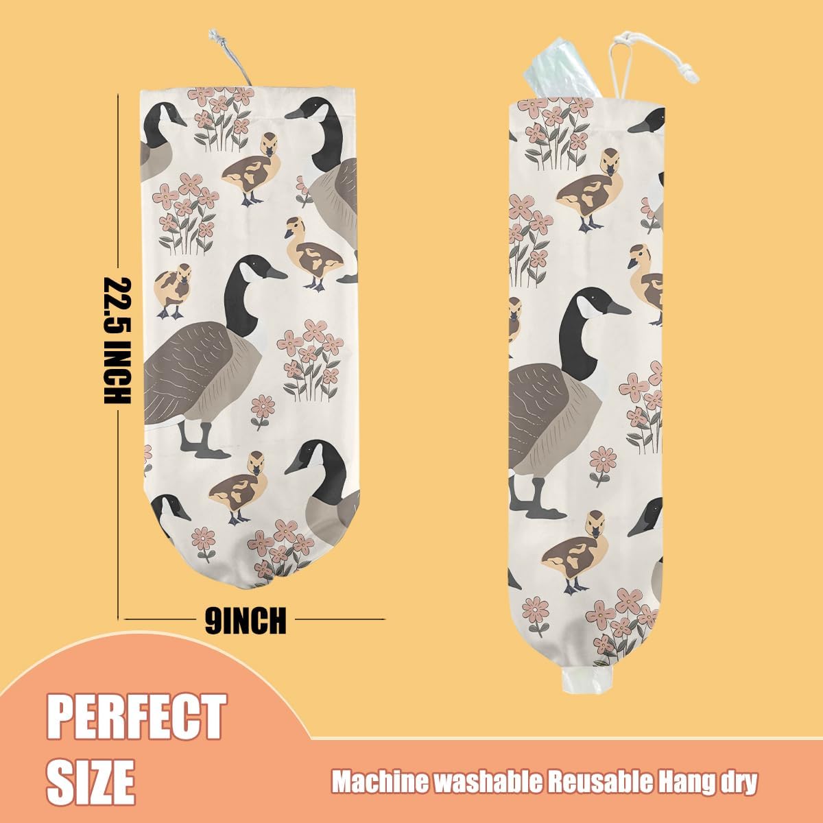 Duck Plastic Bag Holder, Wall Mount Grocery Bag Holder, Plastic Storage bag, Pull Rope Free Adjustment, Plastic Bag Holders for Grocery Bags, Plastic Bag Dispenser for Home Kitchen