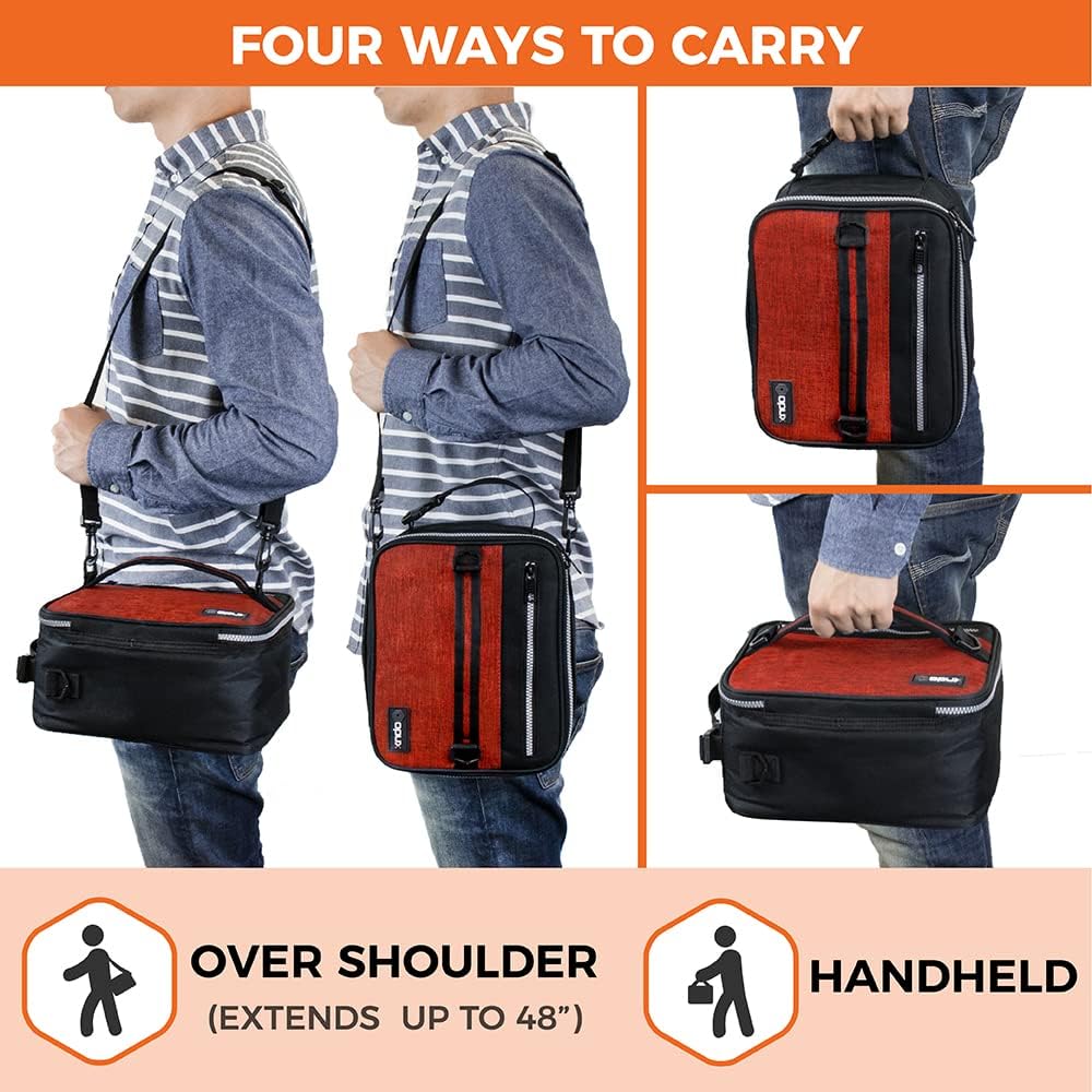 opux Insulated Lunch Box for Men Women Adult, Compact Lunch Bag for Kids Boy Girl Teen, Soft Lunch Cooler Bag for Work School, Leakproof Lunchbox Lunch Pail with Clip-on Buckle, Heather Red