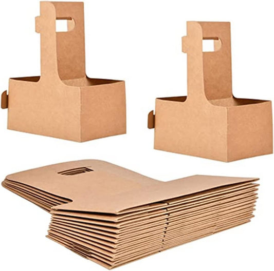 2-Cup Drink Carrier Handle, Kraft Paperboard Handled Drink Carriers 12-30 OZ to Go Coffee Cup Holder for Drinks, Takeout, Cafe and Restaurant Food Service Delivery, 50 Pack