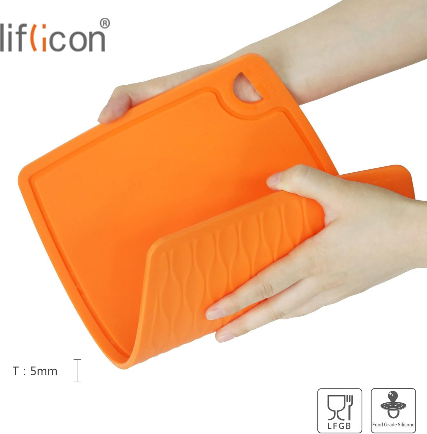 Extra Large Thick Silicone Cutting Boards for Kitchen 14.6'' x 10.43'' Flexible Cutting Chopping Boards/Mats Non-slip Deep Drip Juice Groove, Dishwasher Safe-Orange