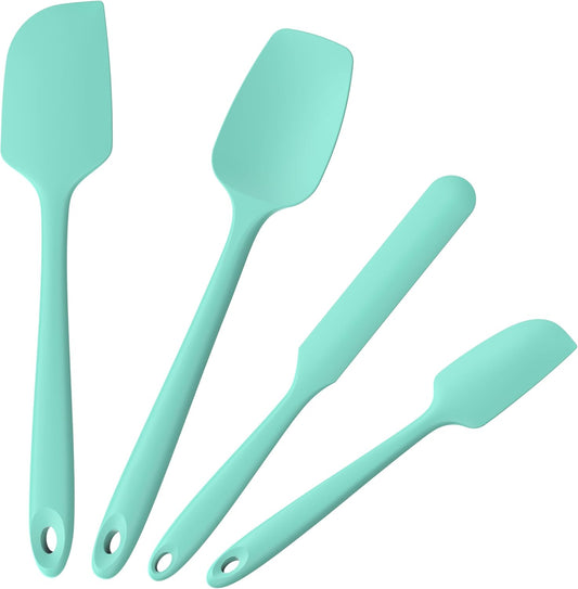 4-Piece Silicone Spatula Scrapers: Doosu 600°F Heat Resistant Food Grade Kitchen BPA Free Rubber Baking Cooking Tool Nonstick Utensil Set for Mixing, Scraping, Folding, Stirring, Serving (Aqua Sky)