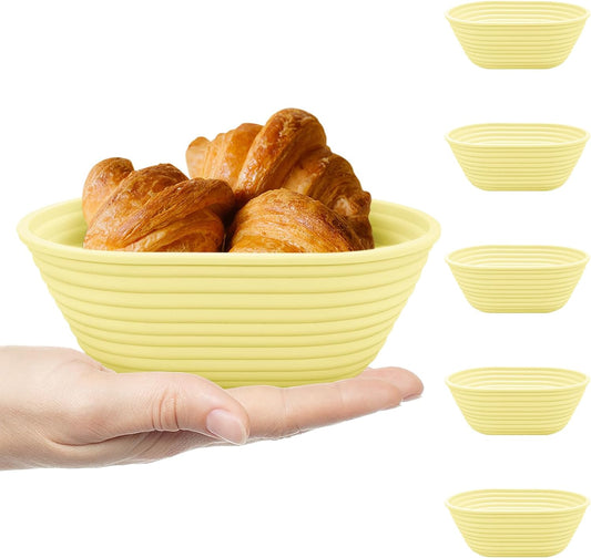 Silicone Banneton, Sourdough Bread Baskets (Set of 5, 6.5 Inch), Mini Oval Proofing Bowls, Bread Making Baking Supplies, Banneton proofing basket for Sourdough Baking