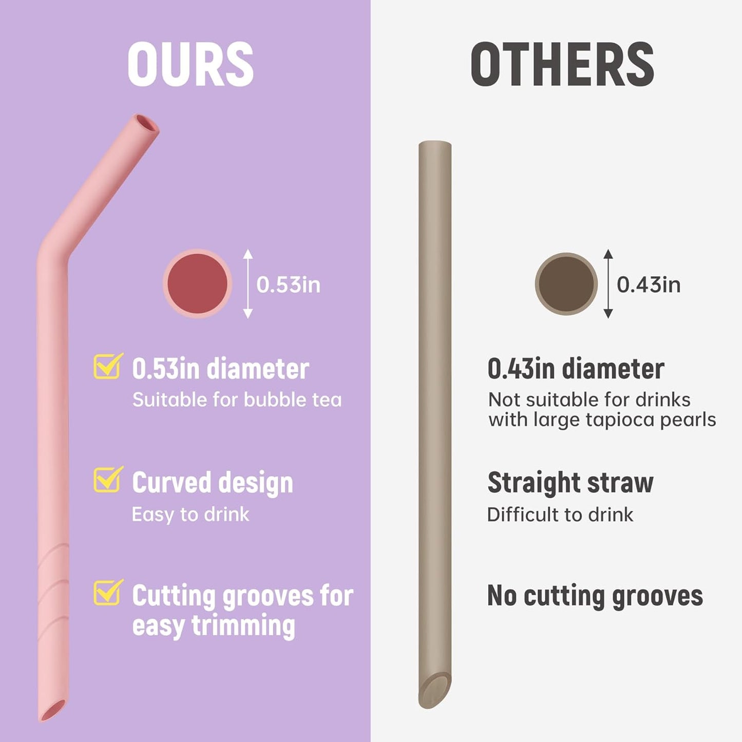 NiHome 6PCS Extra Wide Reusable Bent Silicone Straws for Boba, Smoothies, Bubble Tea, Eco-Friendly Bent Straws for Thick Drinks, Child-Safe, Customizable Length, 2 Brushes Easy Cleaning (Macaron)