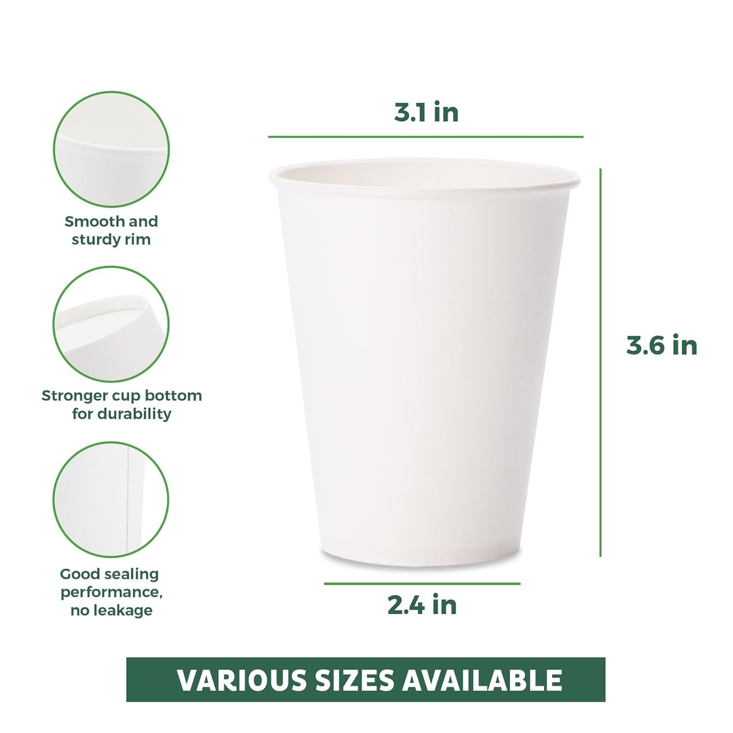 Freshware Coffee Cups 8 oz [100 Pack] Disposable Paper Cups for Hot or Iced Coffee Cup, Slushie Cup, Milkshakes, Smoothies, and Tea
