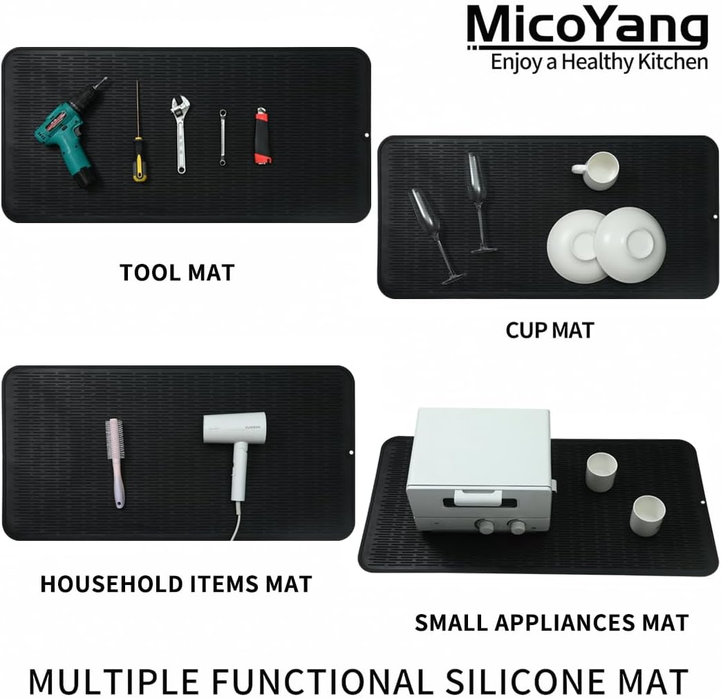 Silicone Dish Drying Mat for Multiple Usage,Easy clean,Eco-friendly,Heat-resistant Silicone Mat for Kitchen Counter or Sink,Refrigerator or Drawer Liner Black 5XL 36inches x 18inches