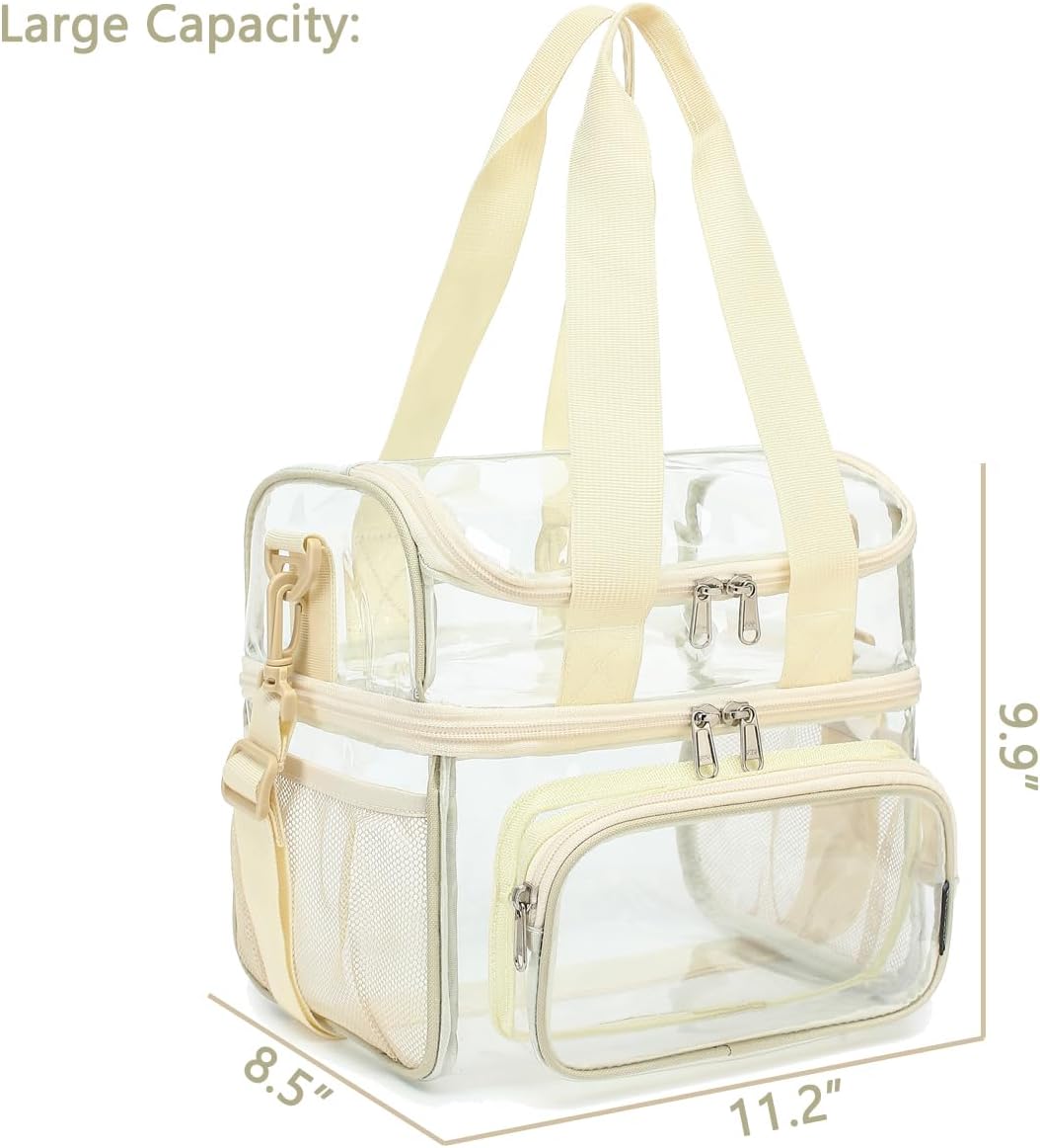 FlowFly Double Layer Cooler Insulated Lunch Bag Adult Lunch Box Large Tote Bag for Men, Women, With Adjustable Strap,Front Pocket and Dual Large Mesh Side Pockets