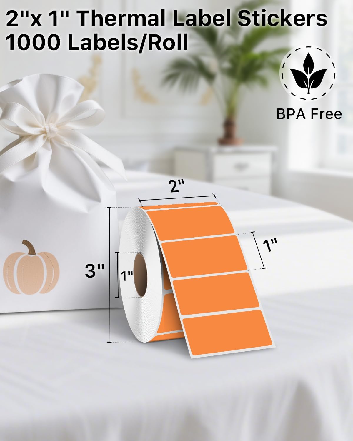 iEager 2x1 Inch Thermal Labels, Orange Rectangle Thermal Printer Stickers, Durable Shipping Label Printer Sticker for Barcode, Name, Address, 1000 Labels/Roll