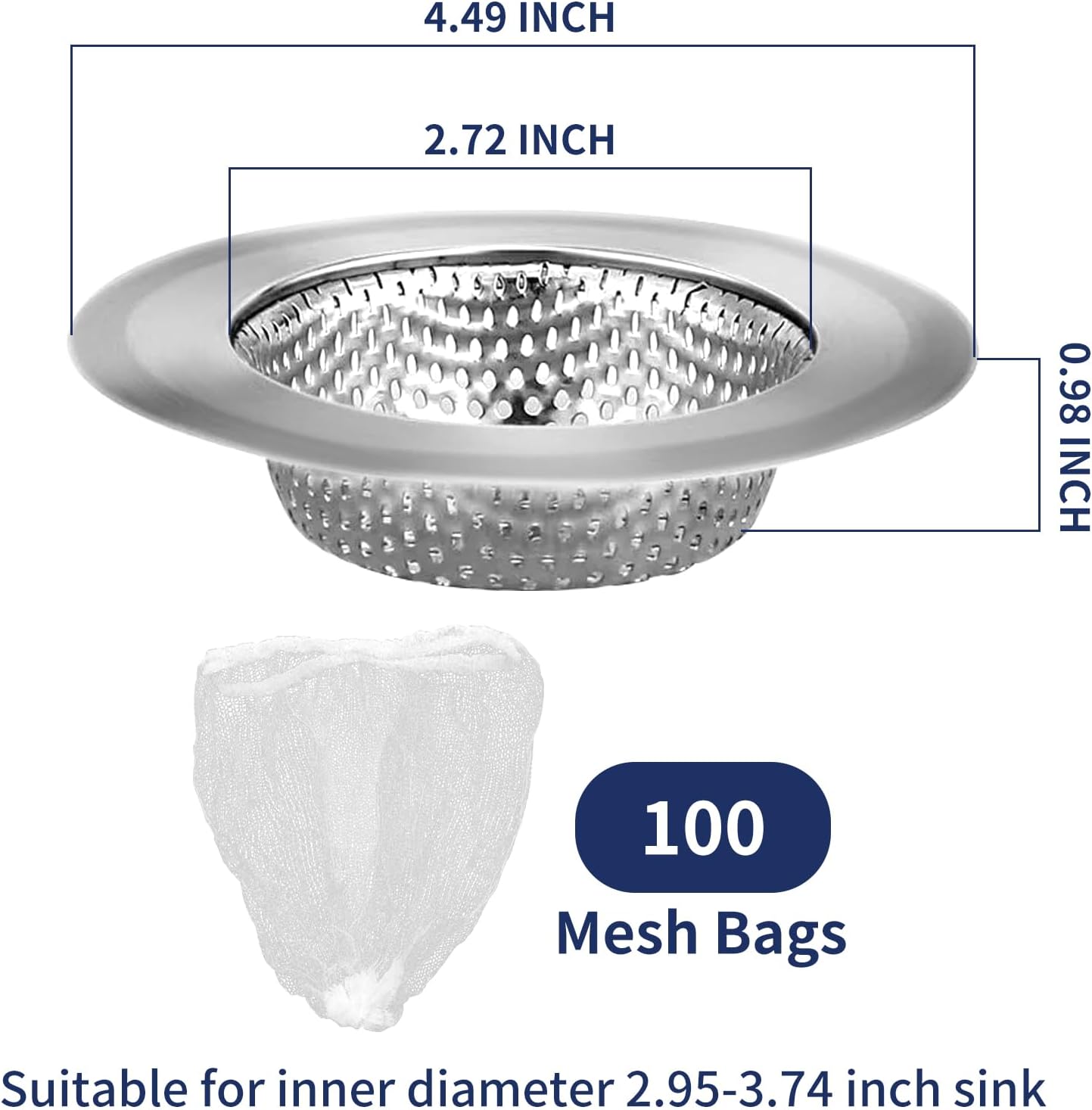 BATHRINS Kitchen Sink Drain Strainer Combination 100 Pieces of Sink Strainer Net Bags - Double Layered Design Makes It Easy for You to Clean The Sink Without Any Blockages