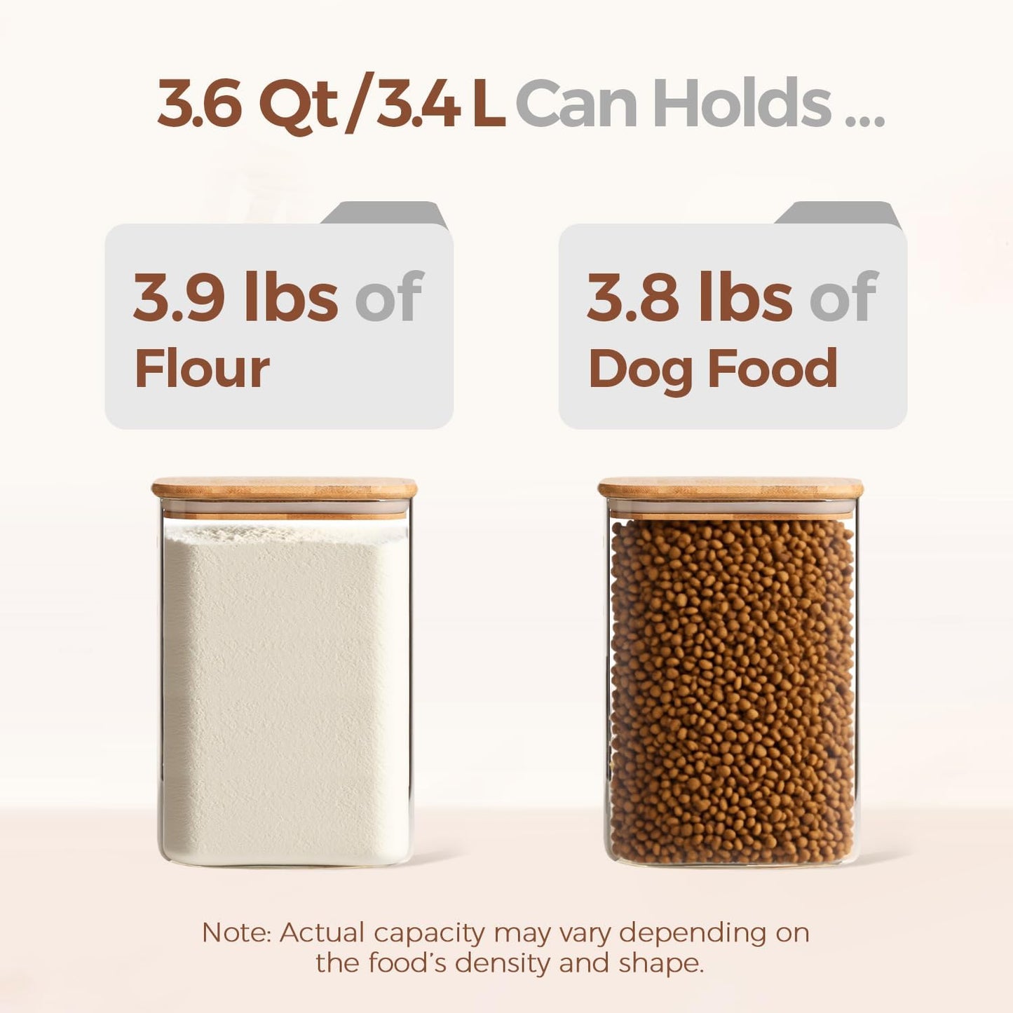 ComSaf 3.6 Qt Glass Food Storage Containers Set of 2, Large Storage Containers with Lids, Square Glass Jars with Lids, for Flour and Sugar, Cereal, Rice, Pasta, Oats, Coffee Beans