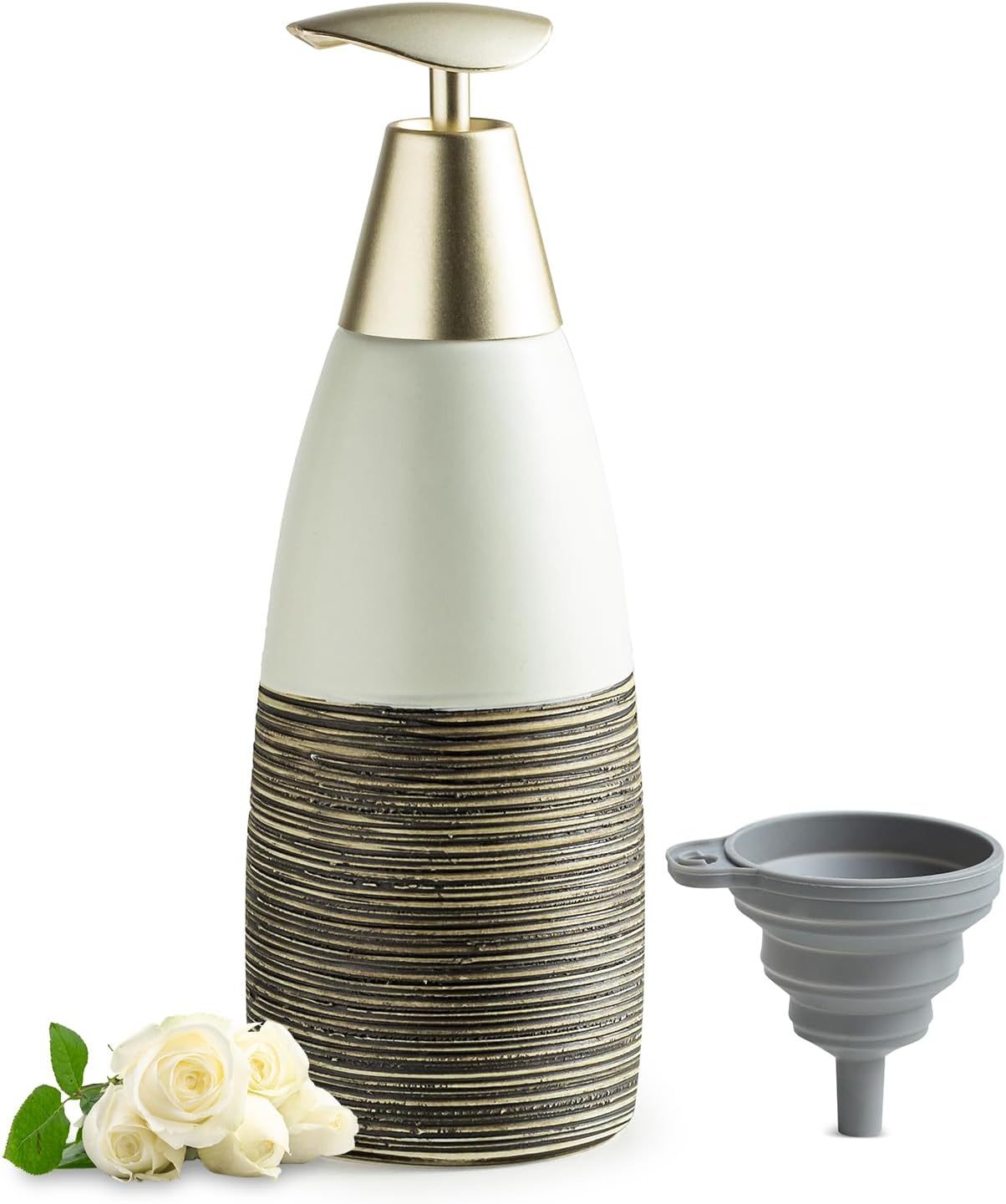 Dish Soap Dispenser Ceramic Liquid Dispenser for Bathroom Hand Soap Bottle with Pump, 12oz Refillable Liquid Bottle for Body Wash, Shower Gel, White