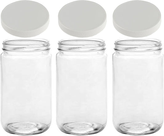 JARMING COLLECTIONS 32oz Extra Wide Mouth Glass Storage Jar with BPA-Free Plastic Lid – Quart Size Airtight Mason Jar for Kitchen, Pantry, and Food Storage (Set of 3)