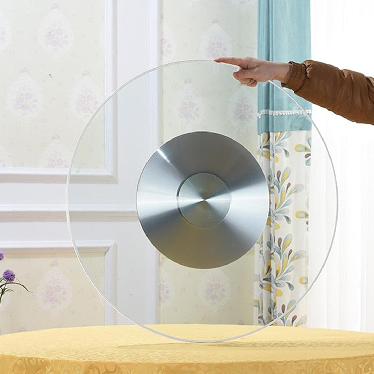 Glass Lazy Susan,31" Glass Lazy Susan for Dining Table Large Round Serving Plate Turntable (31in)