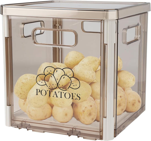 Potato Storage Bin With Lid and Handle - Stackable Container for Onions and Vegetables - Plastic Box Holder for Pantry Organization, BPA Free