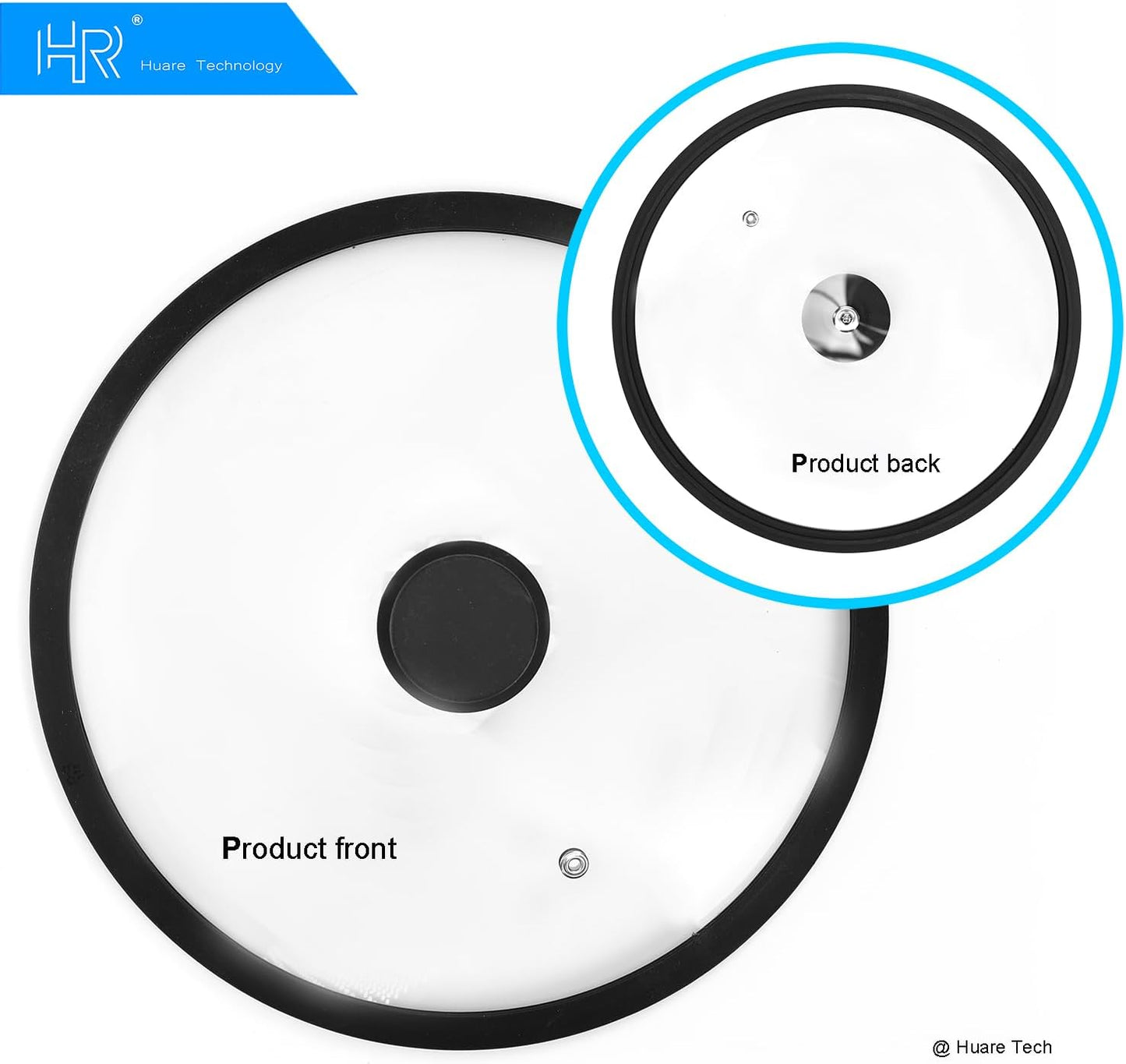 Silicon Glass Lid for Pot,Pan,Skillet Fits 8.5"(22CM) Cookware Silicon lid Dishwasher Safe, Replacement Lid Vented Tempered Glass with Heat Resistant Silicone Rim By HR Huare Technology, Black,1 Pack