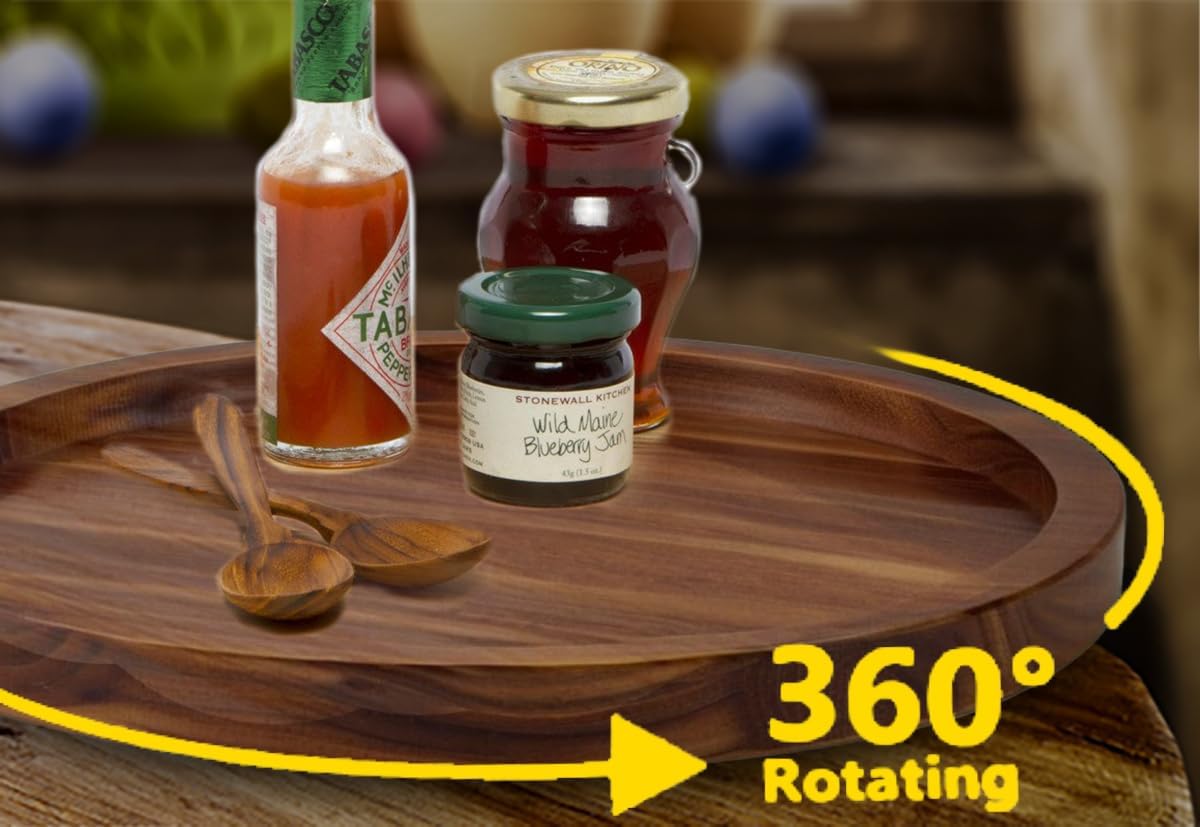 18" Acacia Wood Lazy Susan Organizer Kitchen Turntable for Cabinet Pantry Table Organization