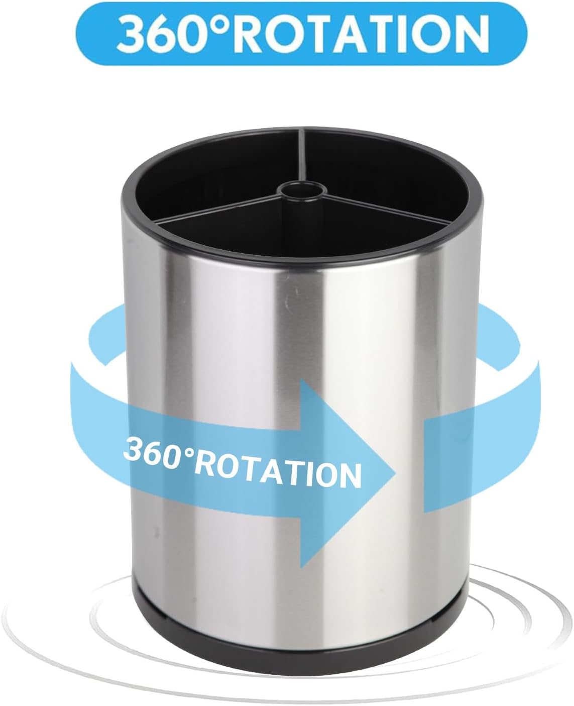 Kitchen Utensil Holder - 360° Rotating Stainless Steel Countertop Organizer (with Cleaning Brush) for Spoons, Spatulas & Cutlery Storage, Cooking Silverware Caddy with Removable Base, Silvery