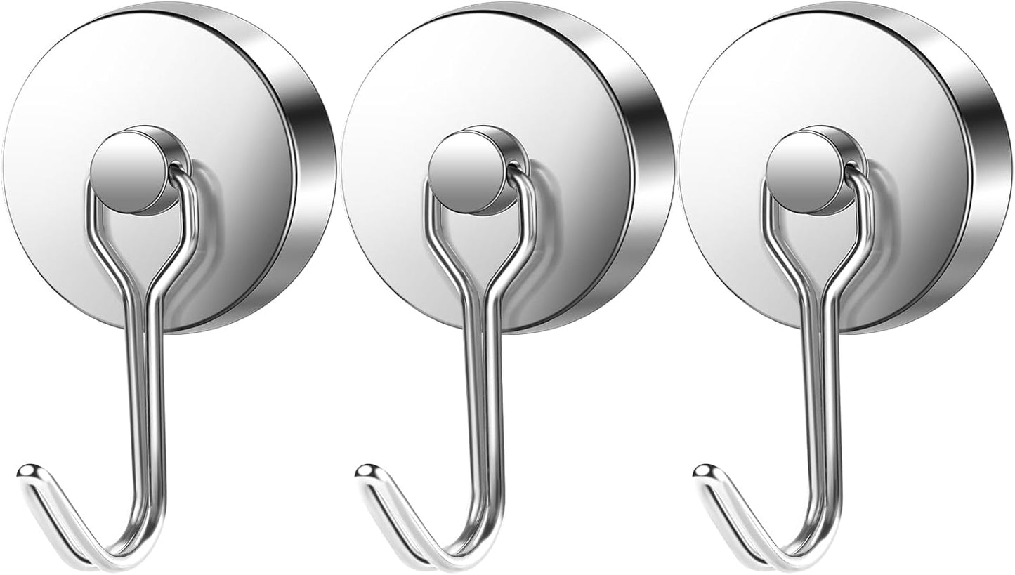 LOVIMAG Hooks, 110lbs+ Magnetic Magnet Hook 2025 Cruise Cabin Ship Essentials Heavy Duty Strong Refrigerator Fridge Hanging for Classroom Beach Vacation Kitchen Grills Home Mug Hanger (3 Pack), Silver