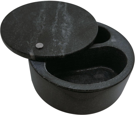 Marble Salt Cellar and Storage Box with Two Compartments Salt Box with Swivel Lid for Storing Spice (Black)