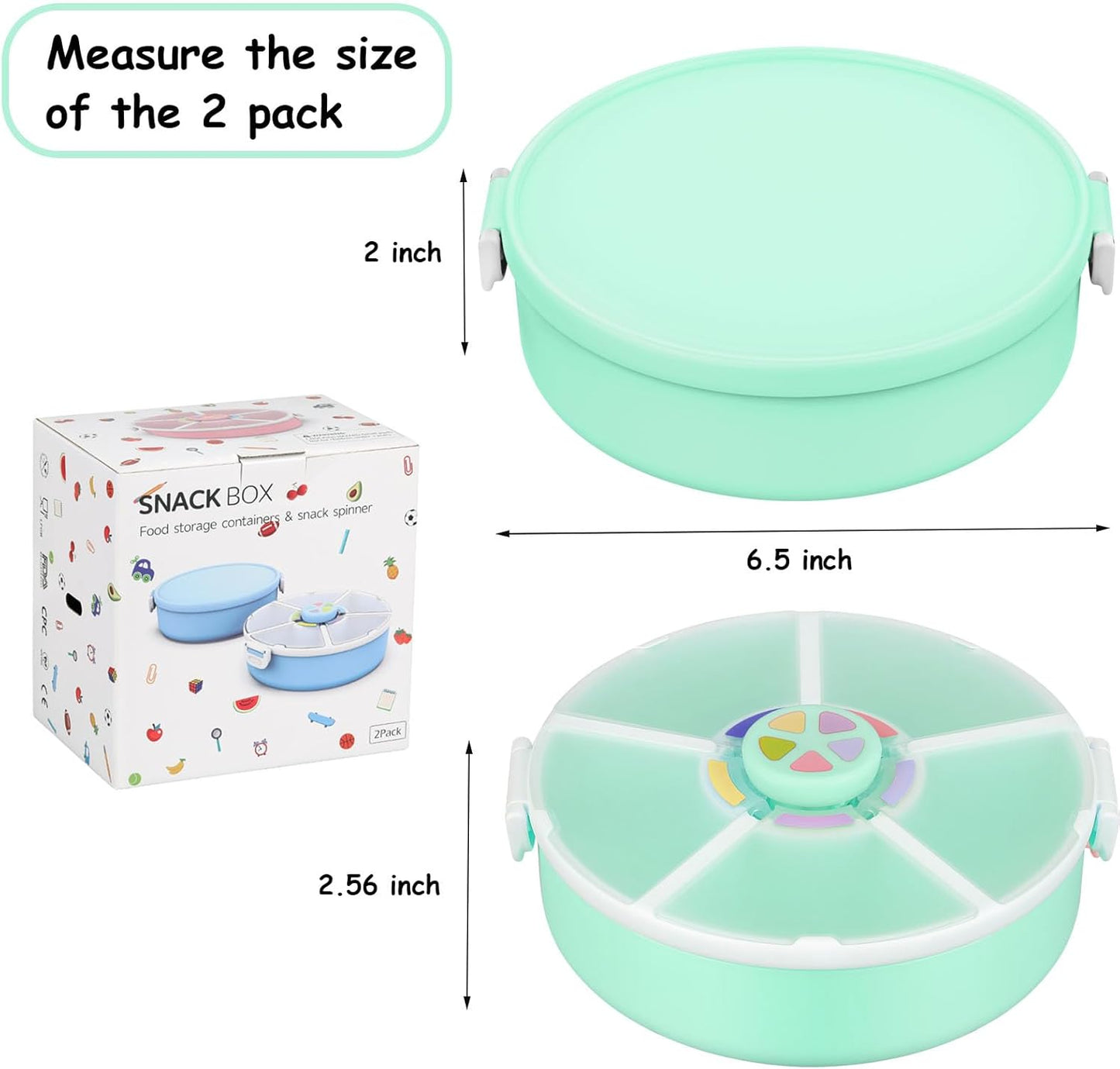 Snack Spinner Set for Kids – 2-Pack, Includes Rotating Snack Container & Classic Sectioned Snack Box, BPA-Free, Dishwasher Safe, Perfect for Travel, Green